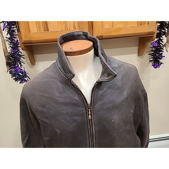 THE ORIGINAL LEATHER LINE NYC VINTAGE LEATHER JACKET SIZE 44 BROWN - Picture 2 of 12